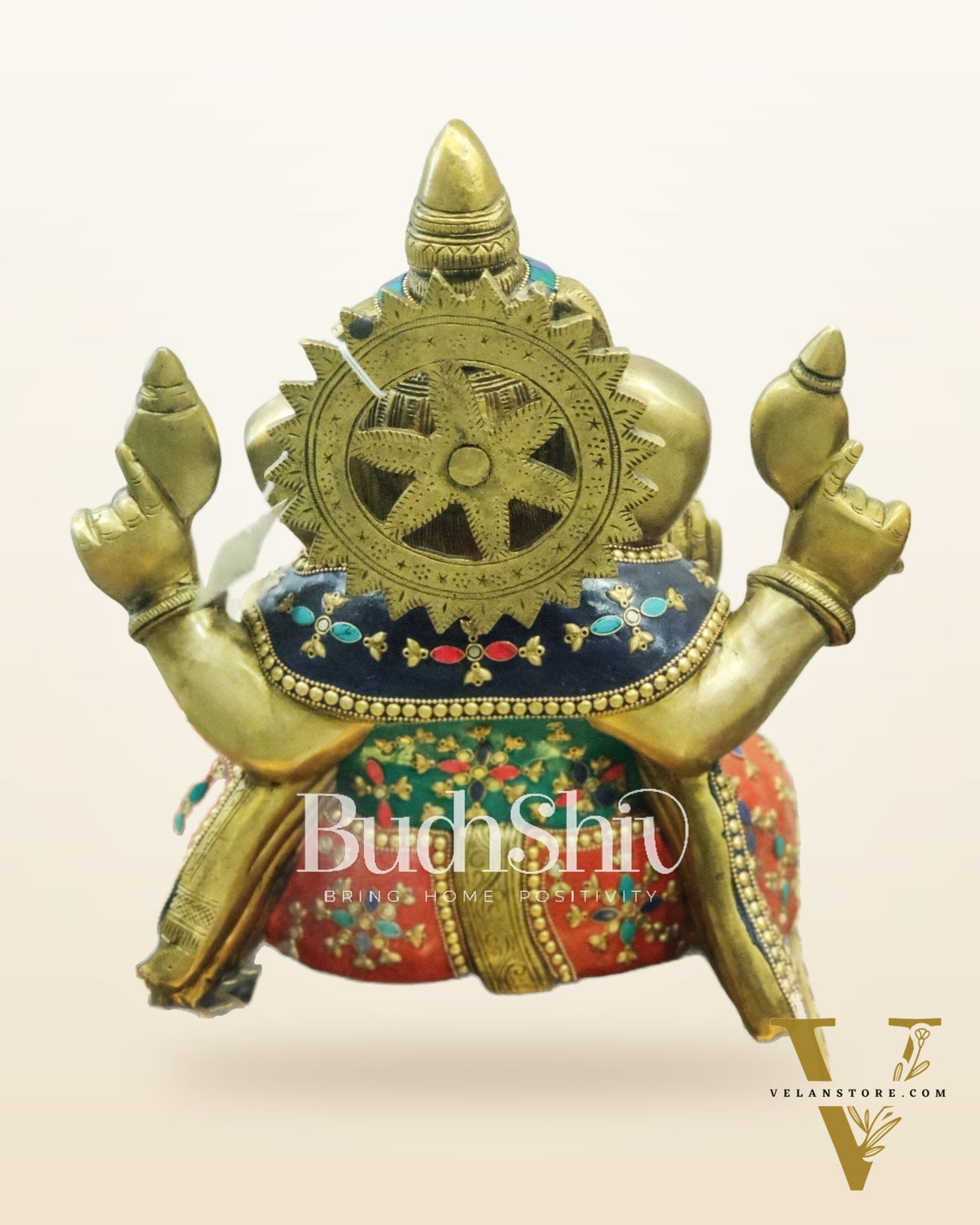Ganesha Brass Idol with a unique stonework 13 inches
