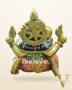 Ganesha Brass Idol with a unique stonework 13 inches