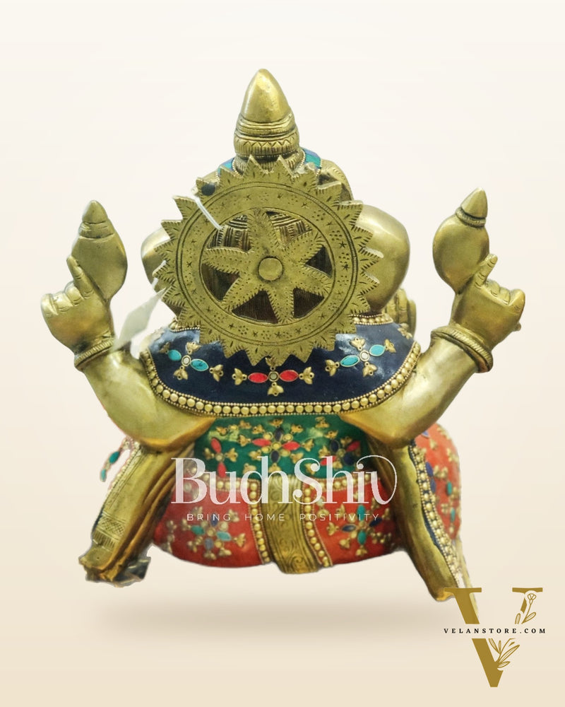Ganesha Brass Idol with a unique stonework 13 inches