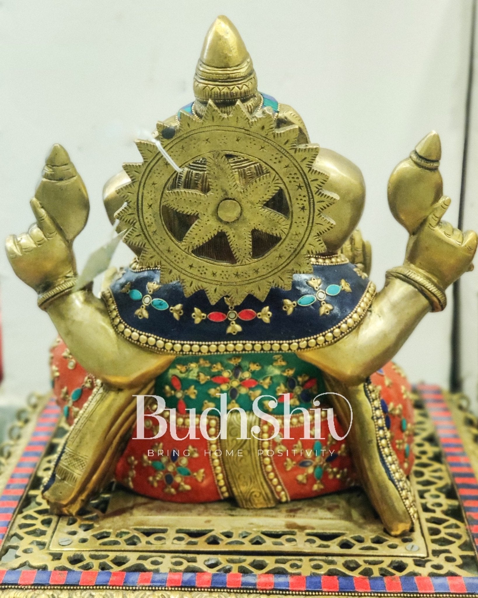 Ganesha Brass Idol with a unique stonework 13 inches
