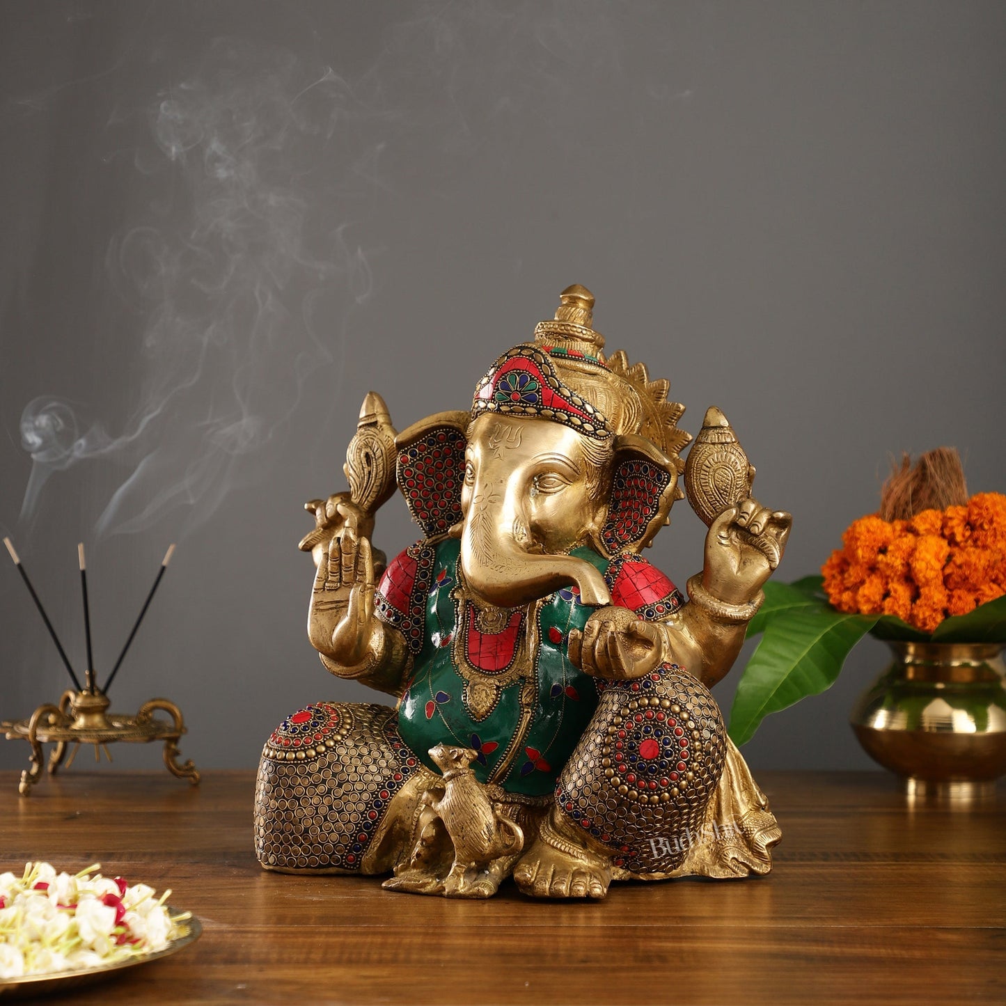 Ganapati Aashirwad Idol with Brass multicolour - 13" Tall