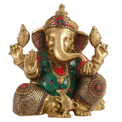Ganapati Aashirwad Idol with Brass multicolour - 13" Tall