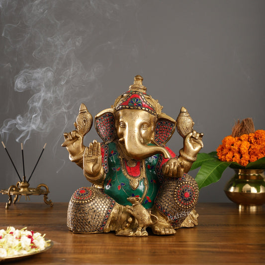 Ganapati Aashirwad Idol with Brass multicolour - 13" Tall
