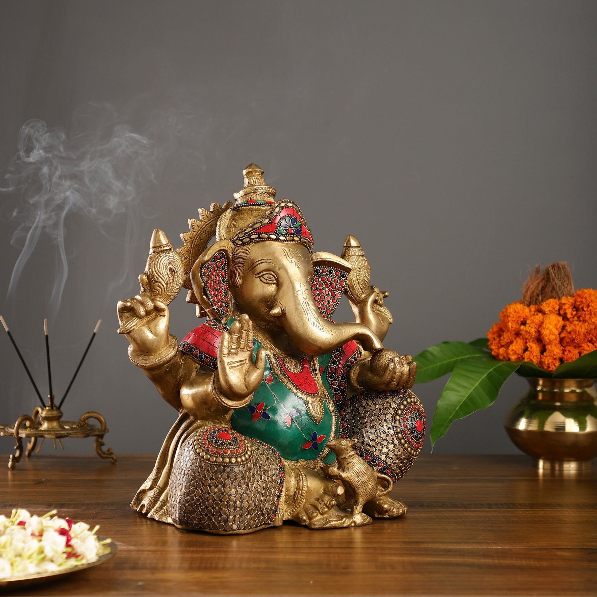 Ganapati Aashirwad Idol with Brass multicolour - 13" Tall