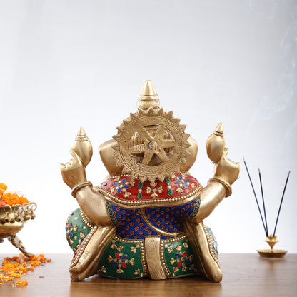 Ganesha Brass Idol with a unique stonework 13 inch