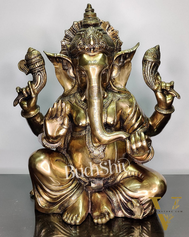 Ganesha Brass Idol with Antique finish 20 inch
