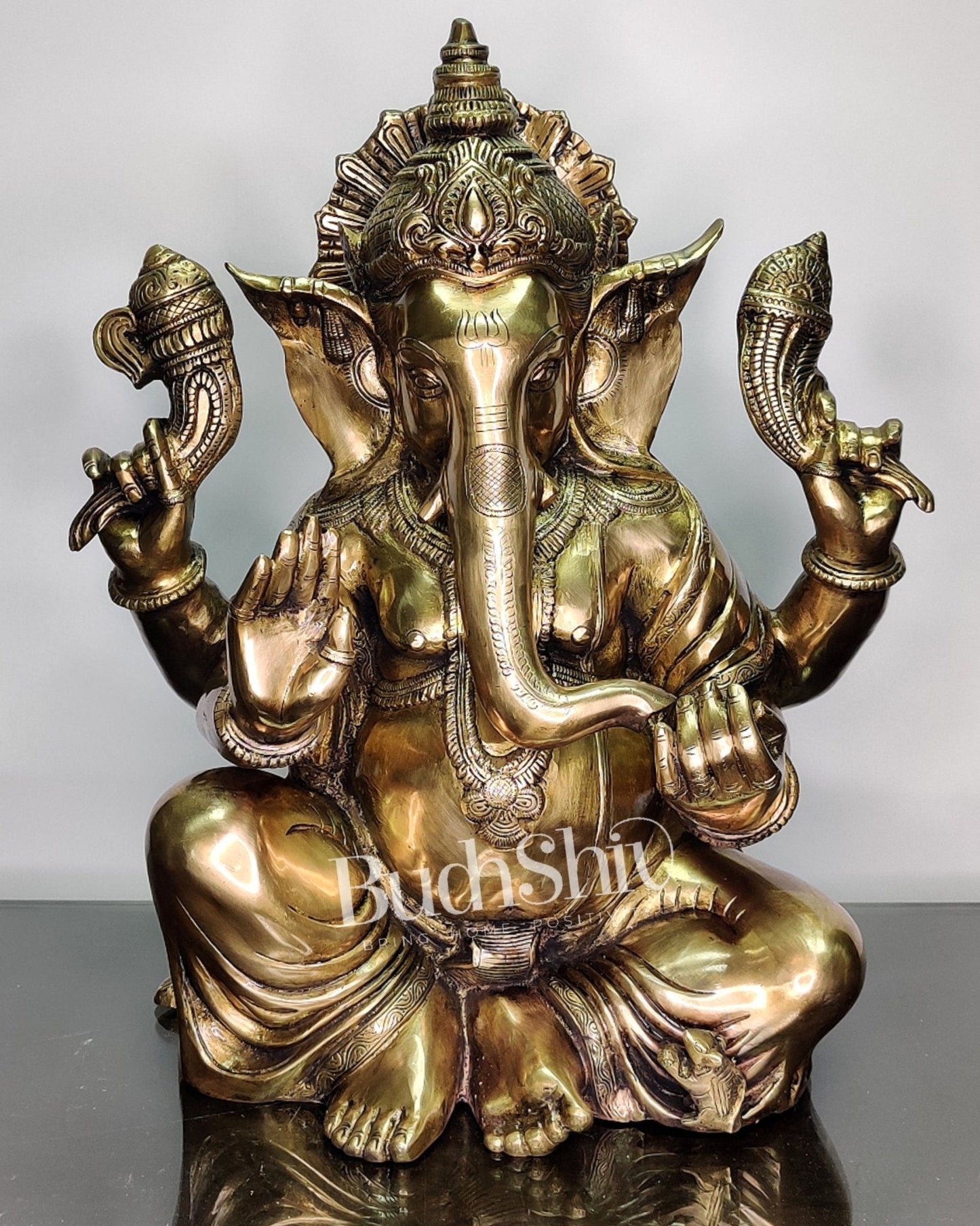 Ganesha Brass Idol with Antique finish 20 inch