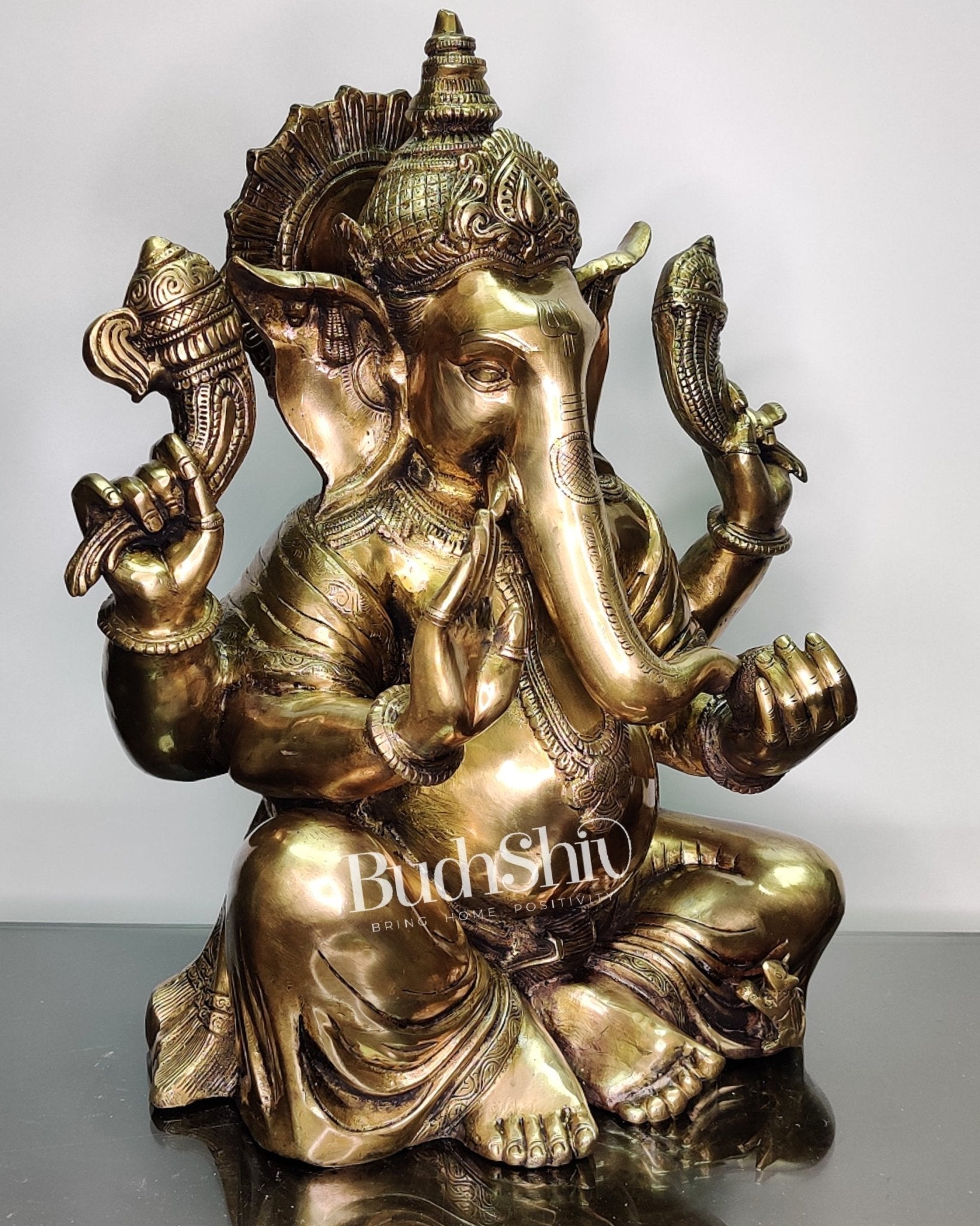 Ganesha Brass Idol with Antique finish 20 inch