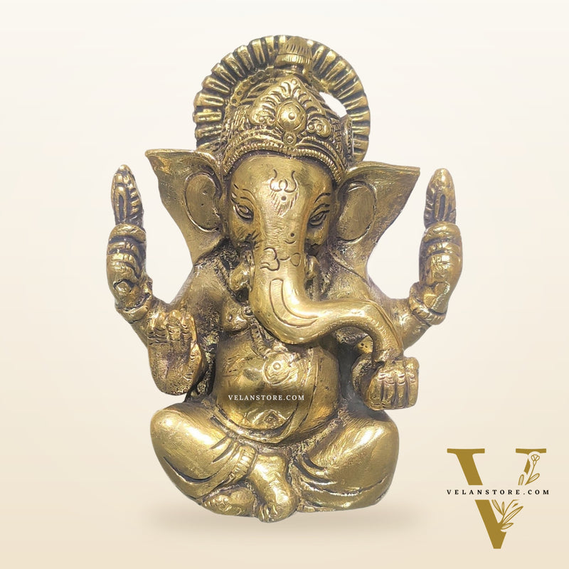 Ganesha brass idol with Gold charcoal finish | small size for office desk/study table/ temple/gifting