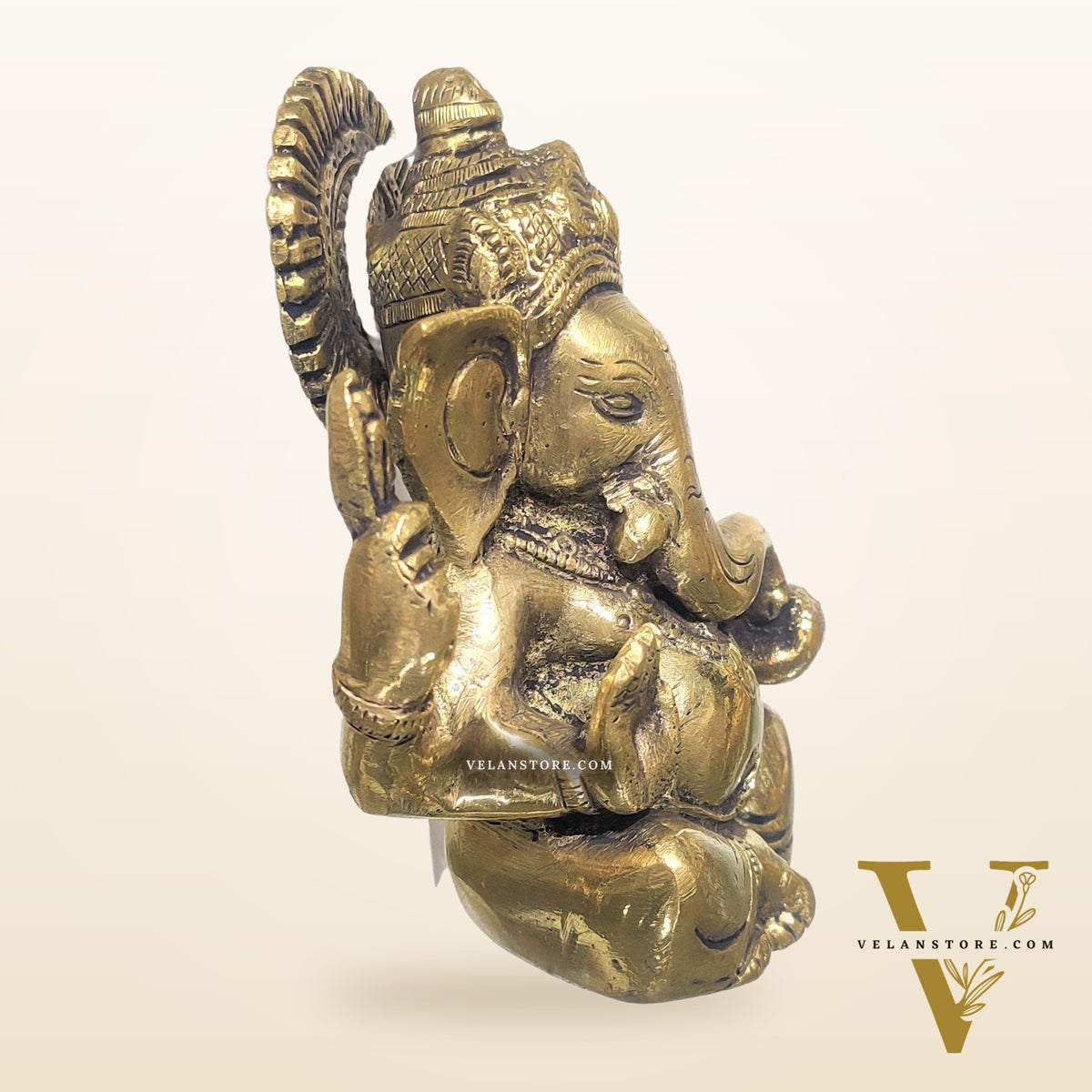 Ganesha brass idol with Gold charcoal finish | small size for office desk/study table/ temple/gifting