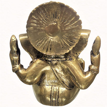 Ganesha brass idol with Gold charcoal finish | small size for office desk/study table/ temple/gifting
