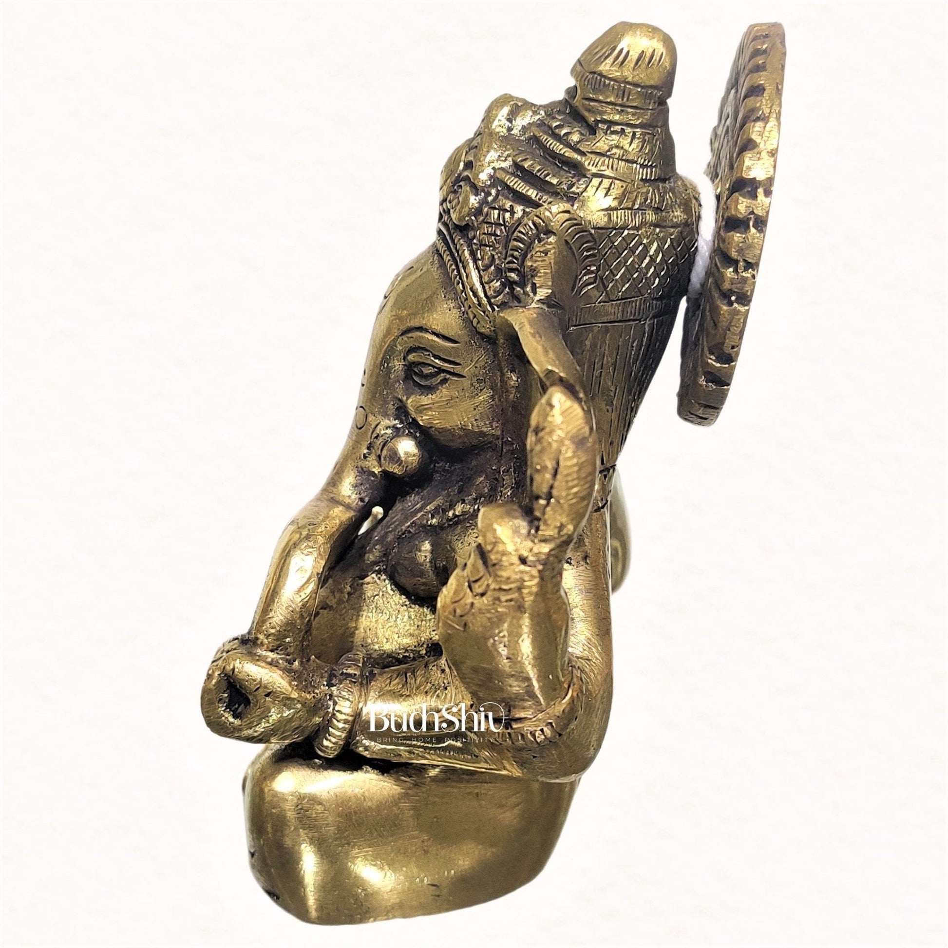 Ganesha brass idol with Gold charcoal finish | small size for office desk/study table/ temple/gifting