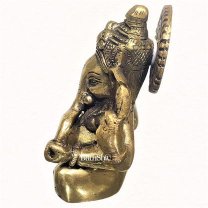 Ganesha brass idol with Gold charcoal finish | small size for office desk/study table/ temple/gifting
