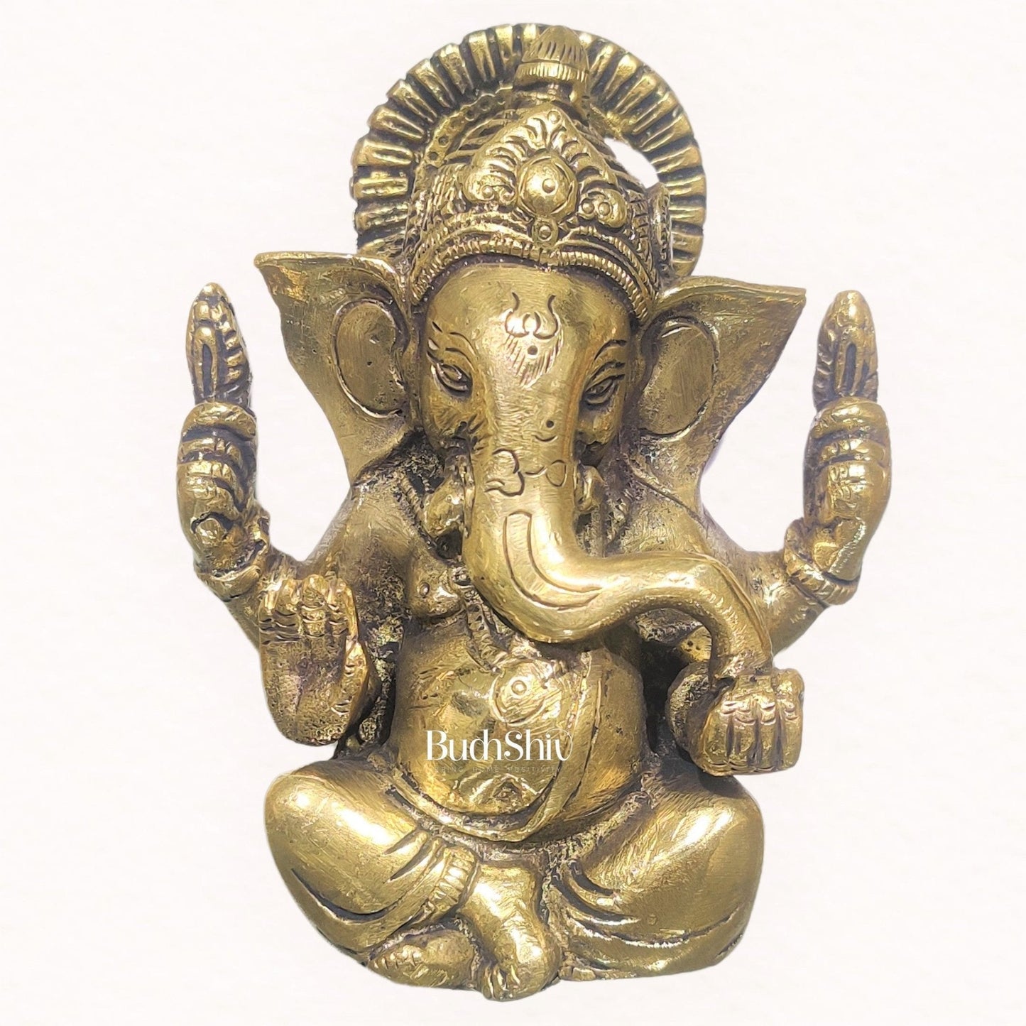 Ganesha brass idol with Gold charcoal finish | small size for office desk/study table/ temple/gifting