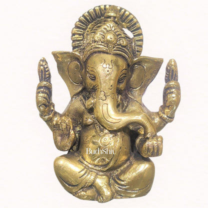 Ganesha brass idol with Gold charcoal finish | small size for office desk/study table/ temple/gifting