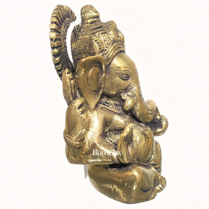 Ganesha brass idol with Gold charcoal finish | small size for office desk/study table/ temple/gifting
