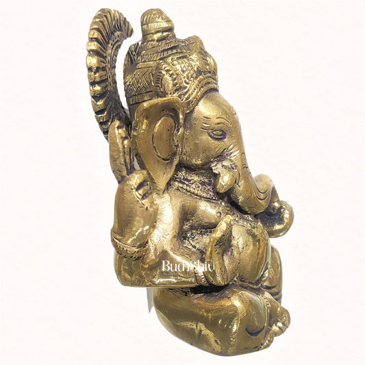 Ganesha brass idol with Gold charcoal finish | small size for office desk/study table/ temple/gifting