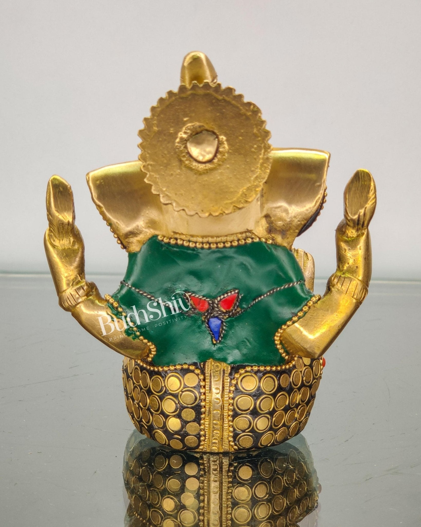 Ganesha brass idol with meenakari stonework | small size for office desk/study table/ temple
