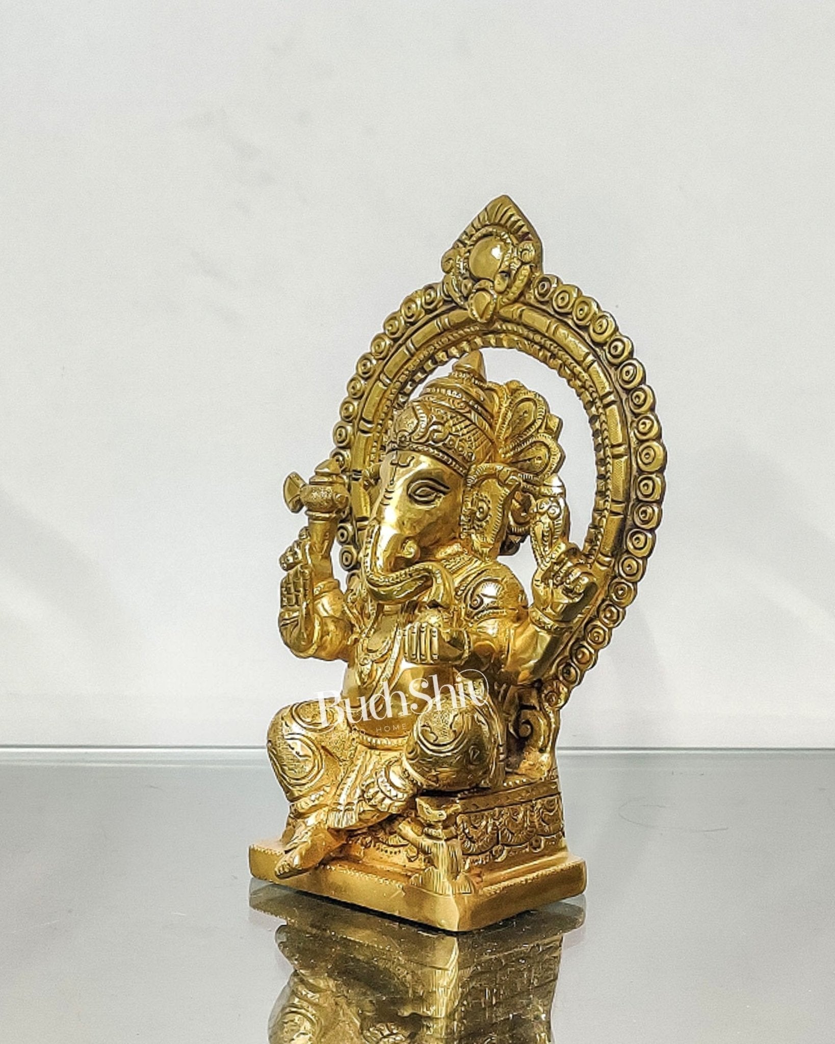 Ganesha Brass idol with Prabhavali 8.5 "