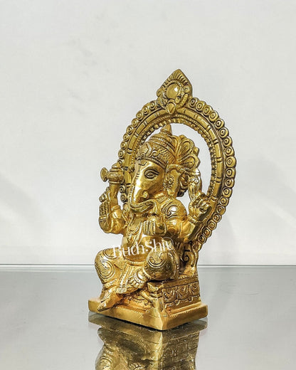 Ganesha Brass idol with Prabhavali 8.5 "