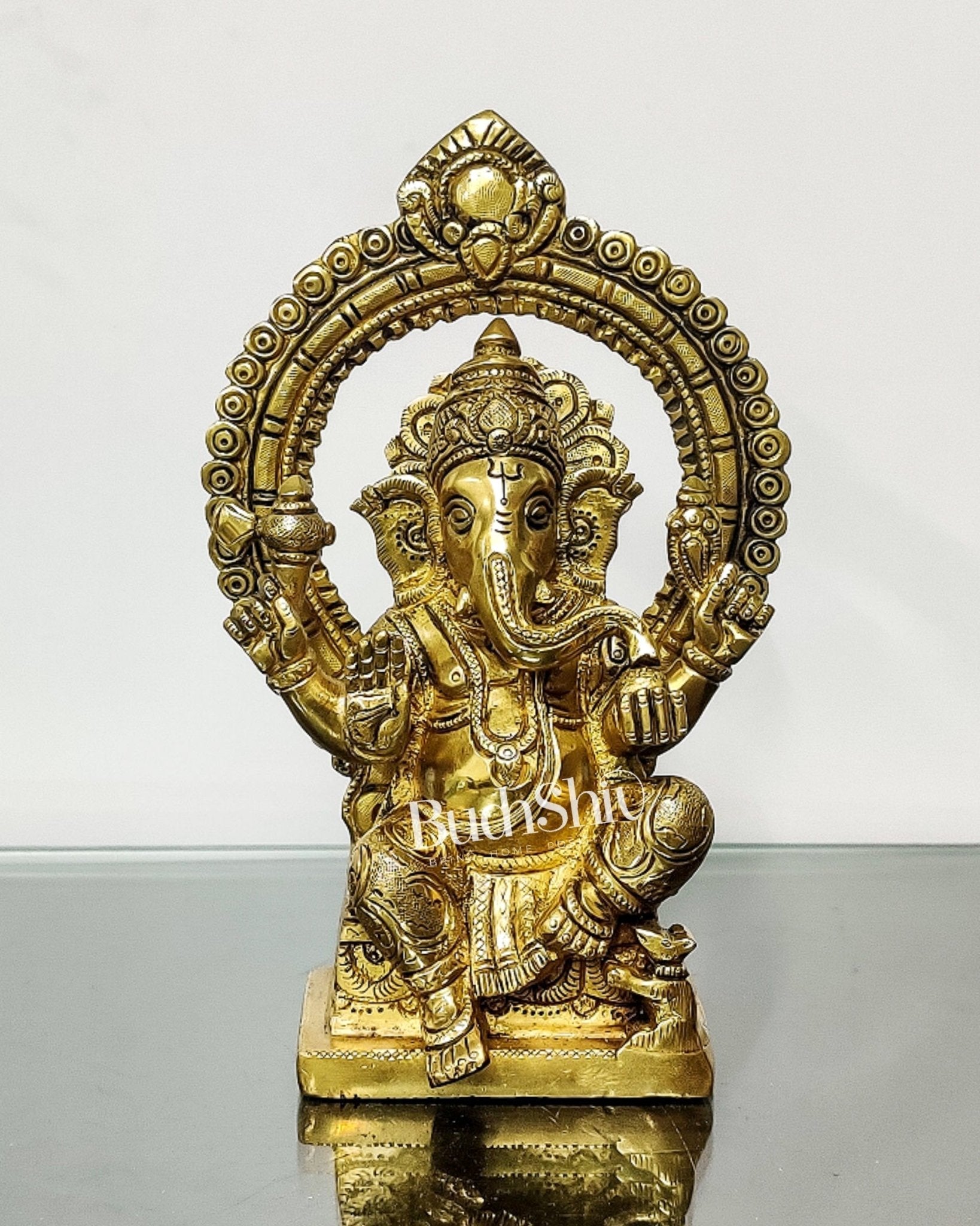Ganesha Brass idol with Prabhavali 8.5 "