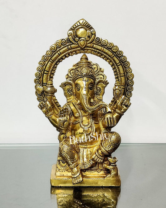 Ganesha Brass idol with Prabhavali 8.5 "