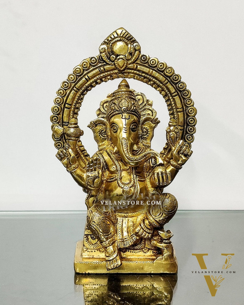 Ganesha Brass idol with Prabhavali 8.5 "