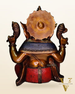 Ganesha Brass Idol with Rustic Stonework and Antique finish 20 inch