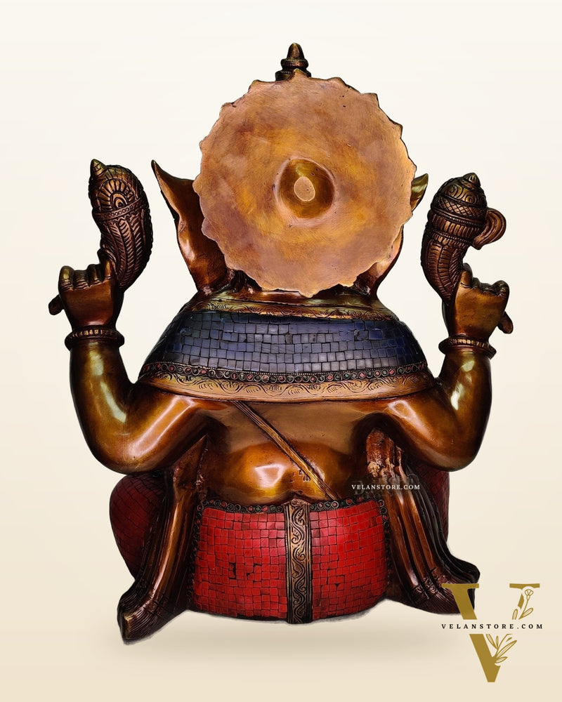 Ganesha Brass Idol with Rustic Stonework and Antique finish 20 inch