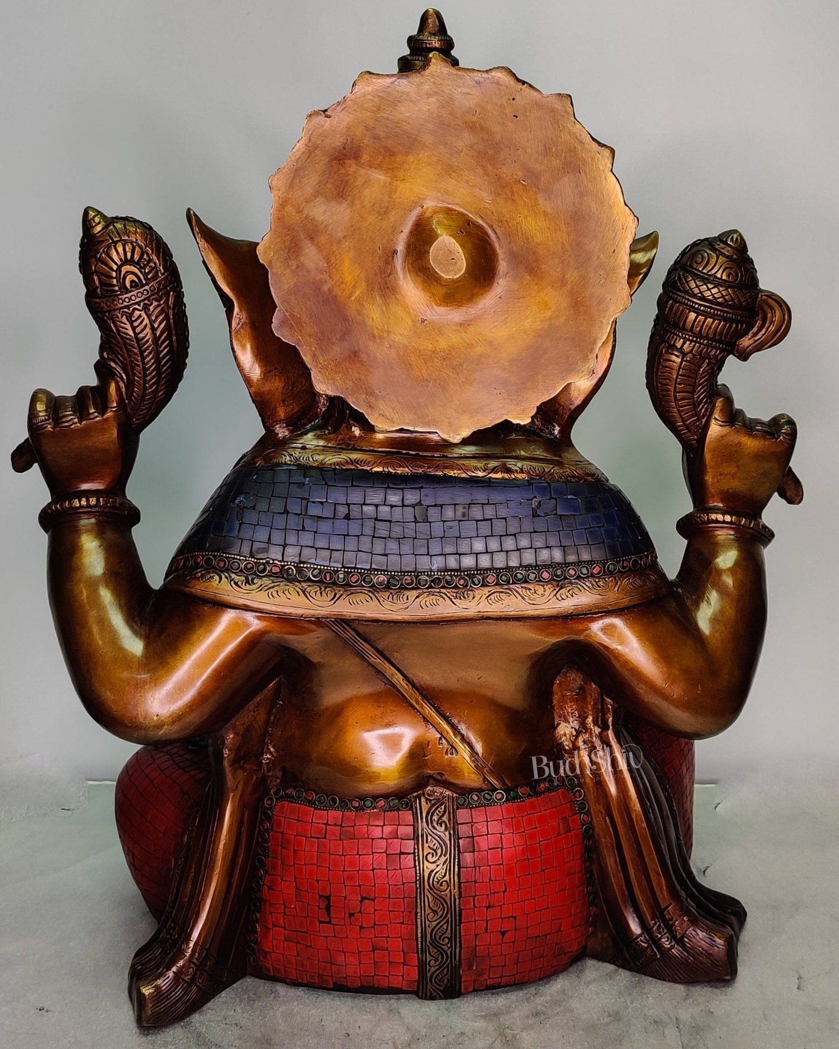 Ganesha Brass Idol with Rustic Stonework and Antique finish 20 inch