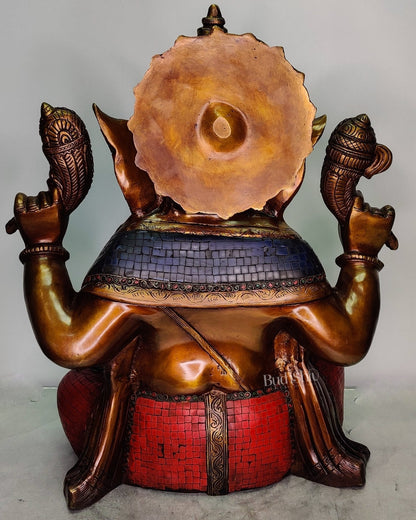 Ganesha Brass Idol with Rustic Stonework and Antique finish 20 inch