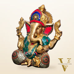 Ganesha Brass Idol with stonework 12 inch