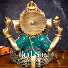 Ganesha Brass Idol with stonework 12 inch