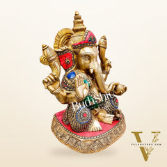 Ganesha Brass Idol with stonework 15 inches