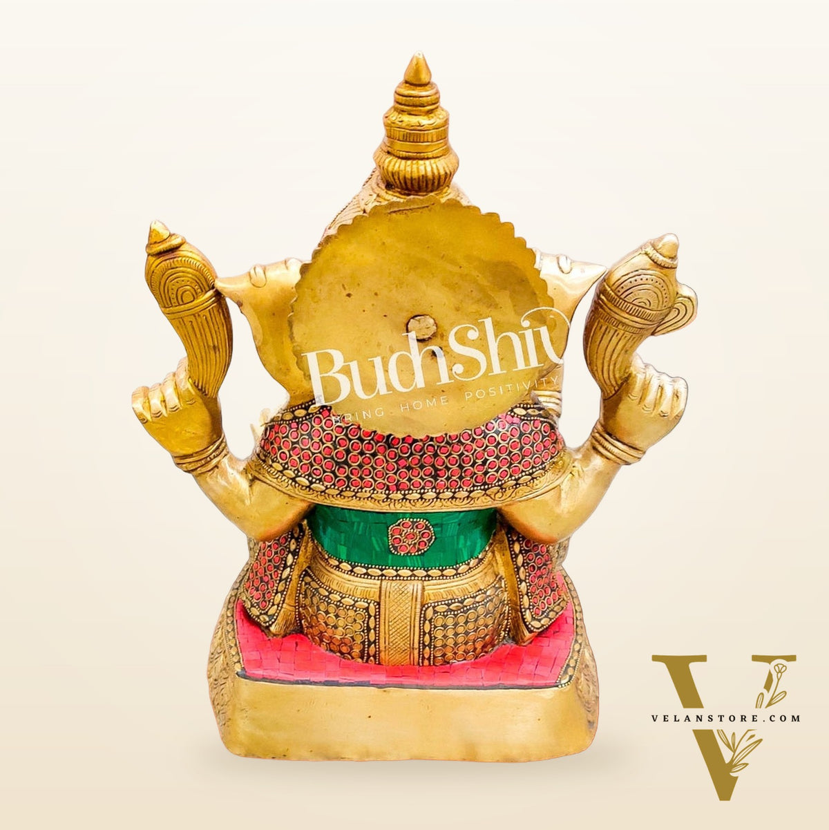 Ganesha Brass Idol with stonework 15 inches