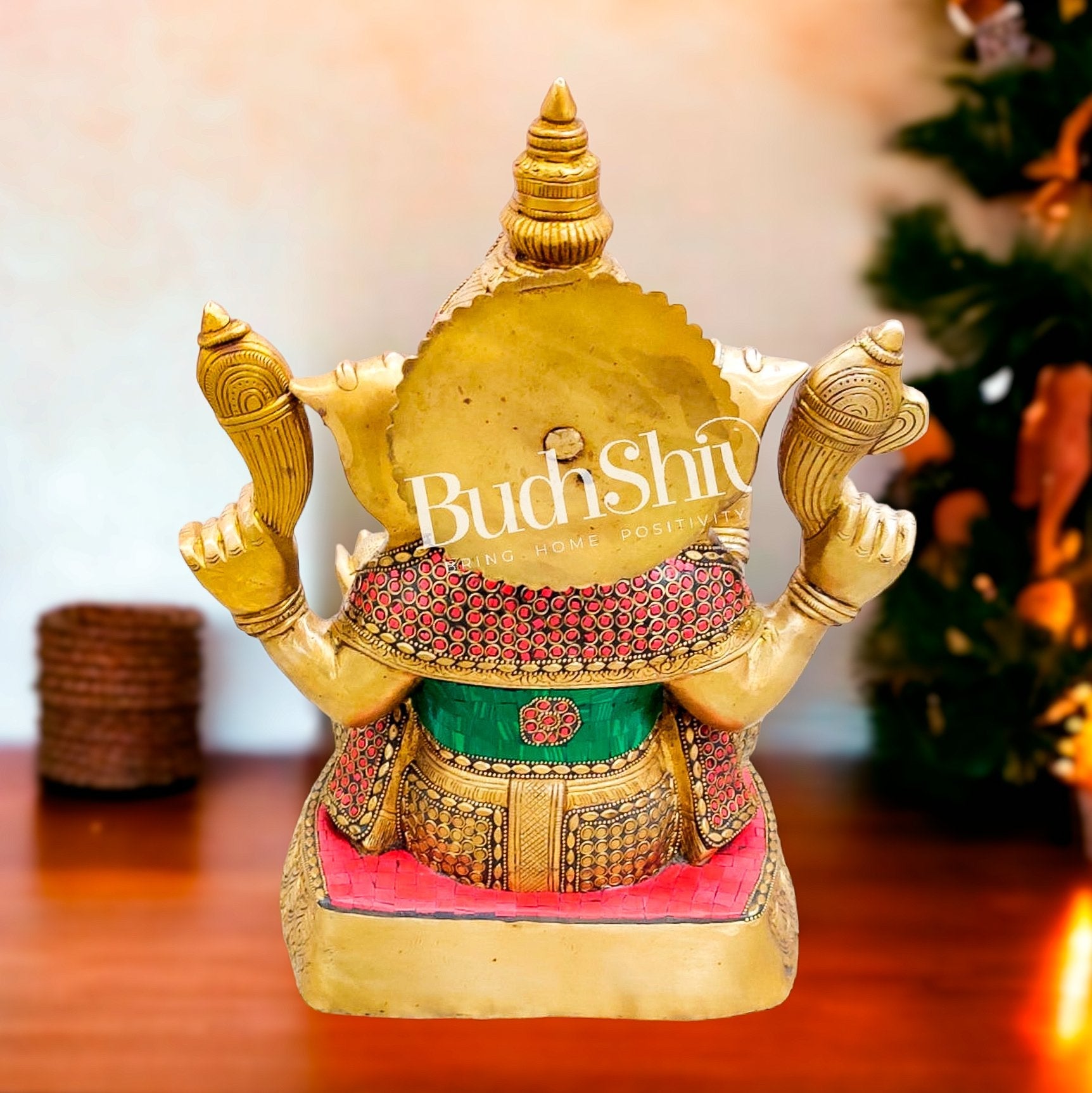 Ganesha Brass Idol with stonework 15 inches