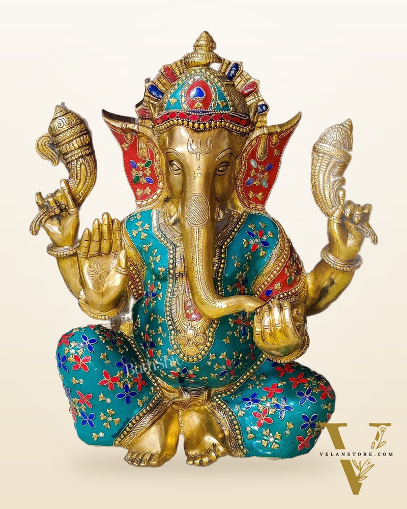 Ganesha Brass Idol with stonework 20 inch
