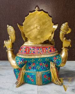 Ganesha Brass Idol with stonework 20 inch