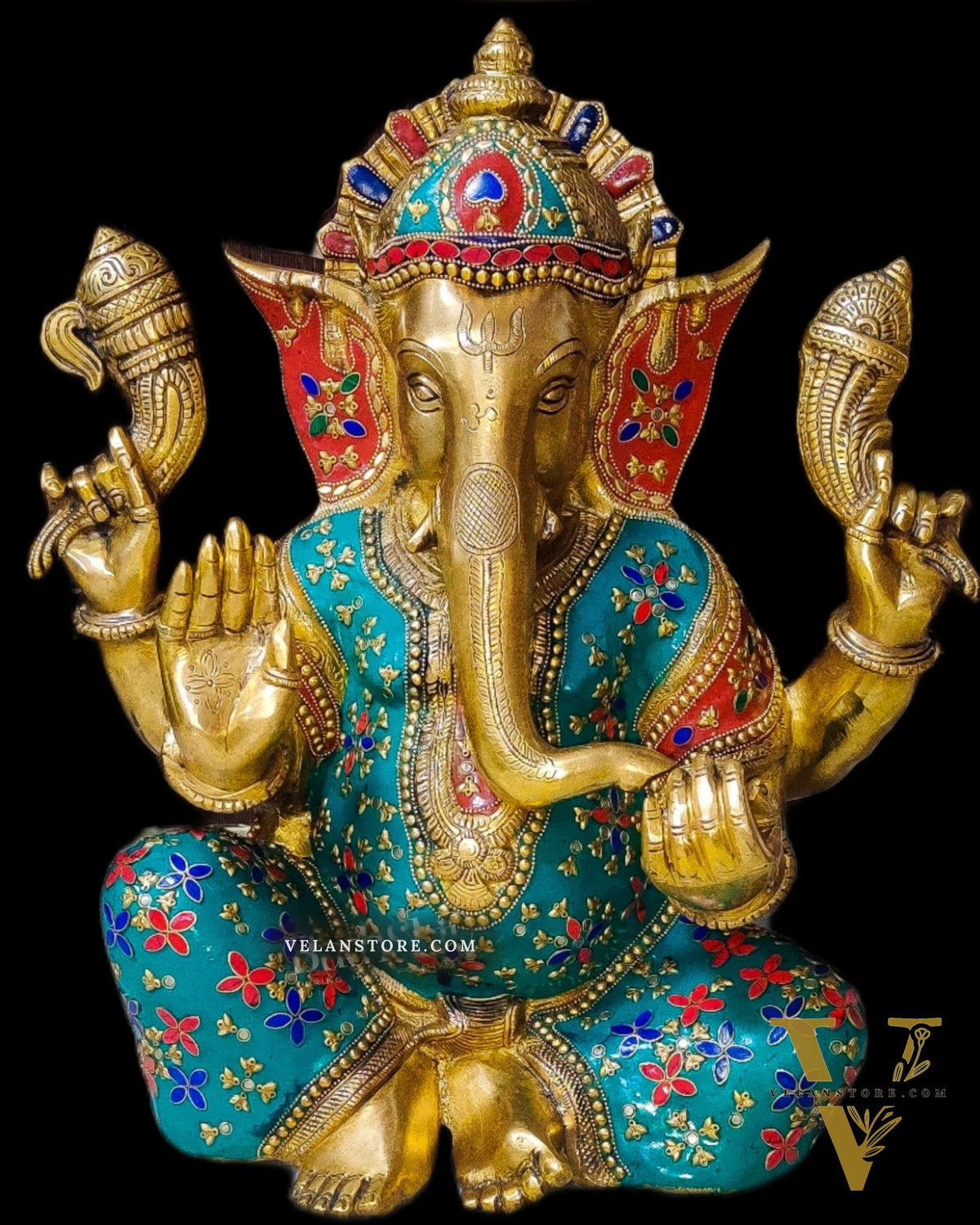 Ganesha Brass Idol with stonework 20 inch