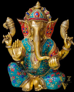 Ganesha Brass Idol with stonework 20 inch
