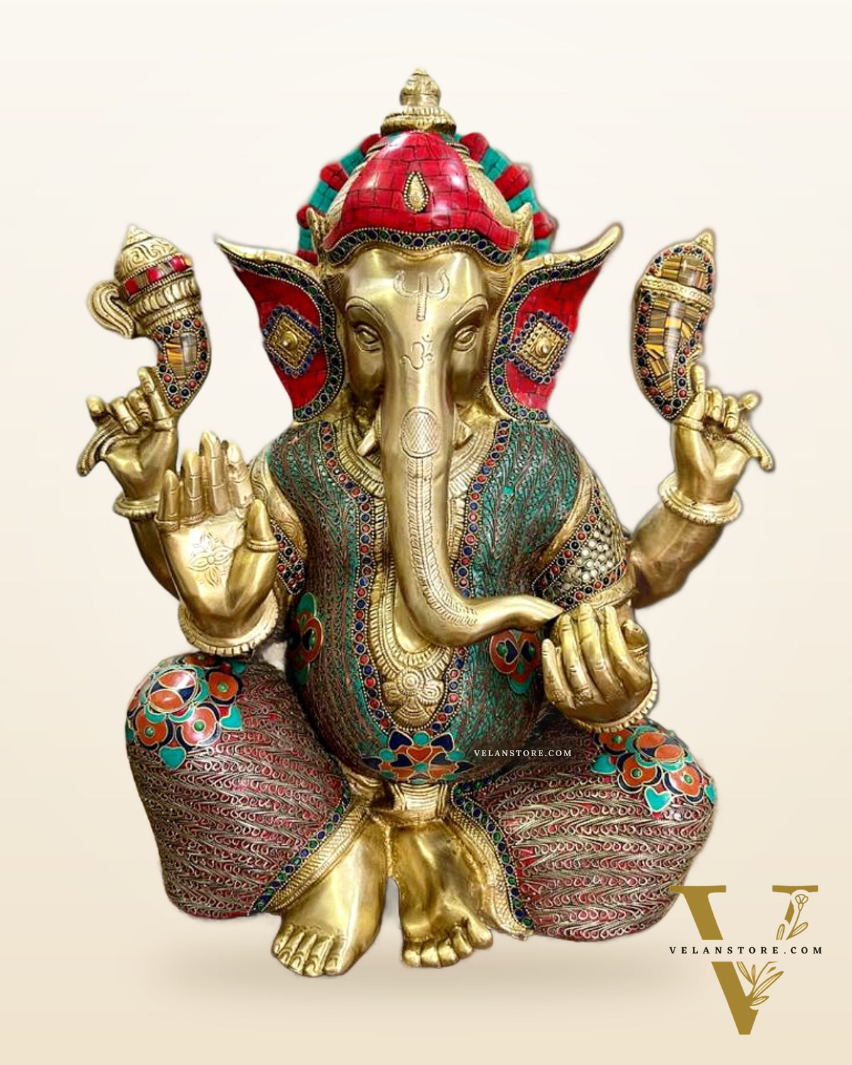 Ganesha Brass Idol with stonework 20 inch