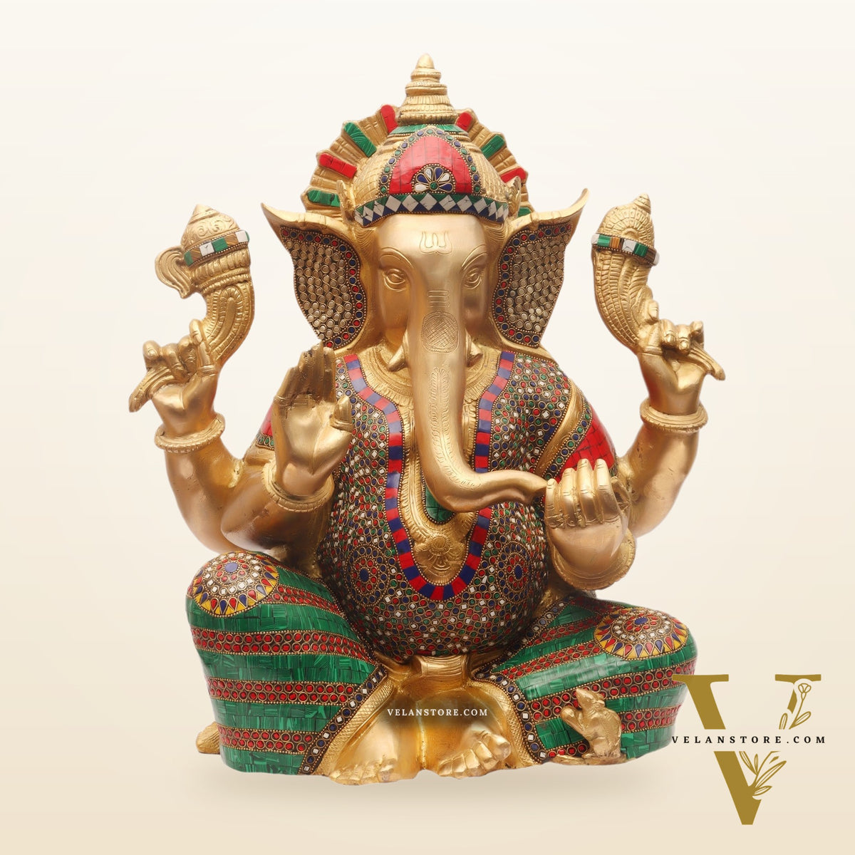 Ganesha Brass Idol with stonework 20 inch