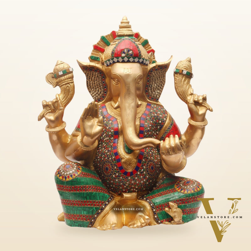 Ganesha Brass Idol with stonework 20 inch