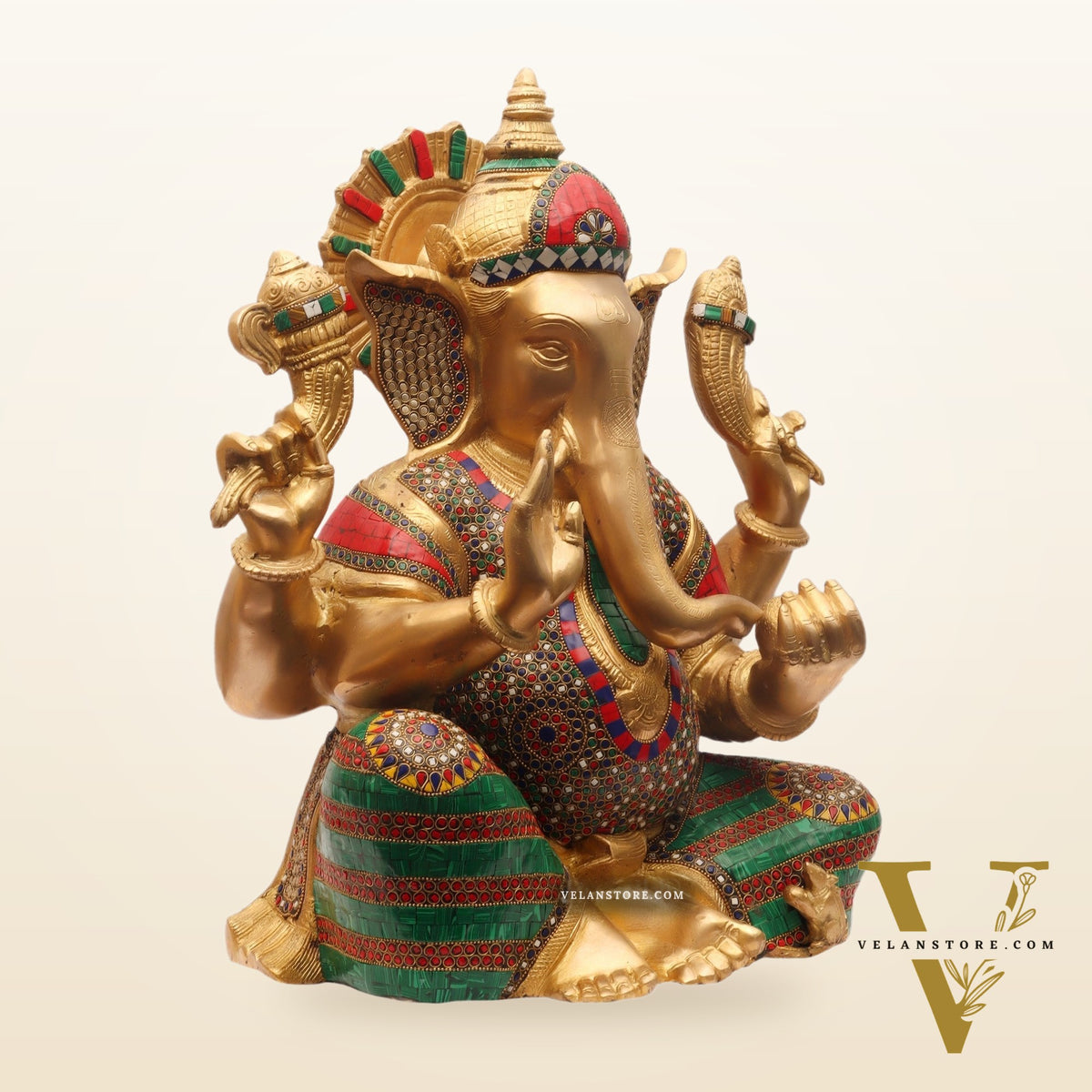 Ganesha Brass Idol with stonework 20 inch