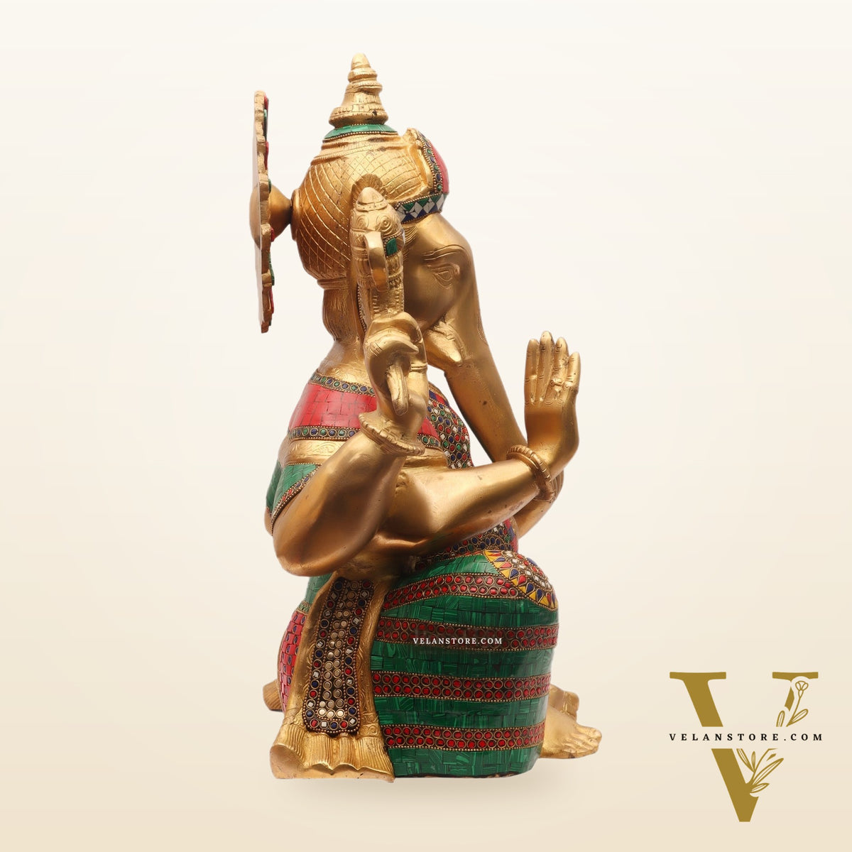 Ganesha Brass Idol with stonework 20 inch