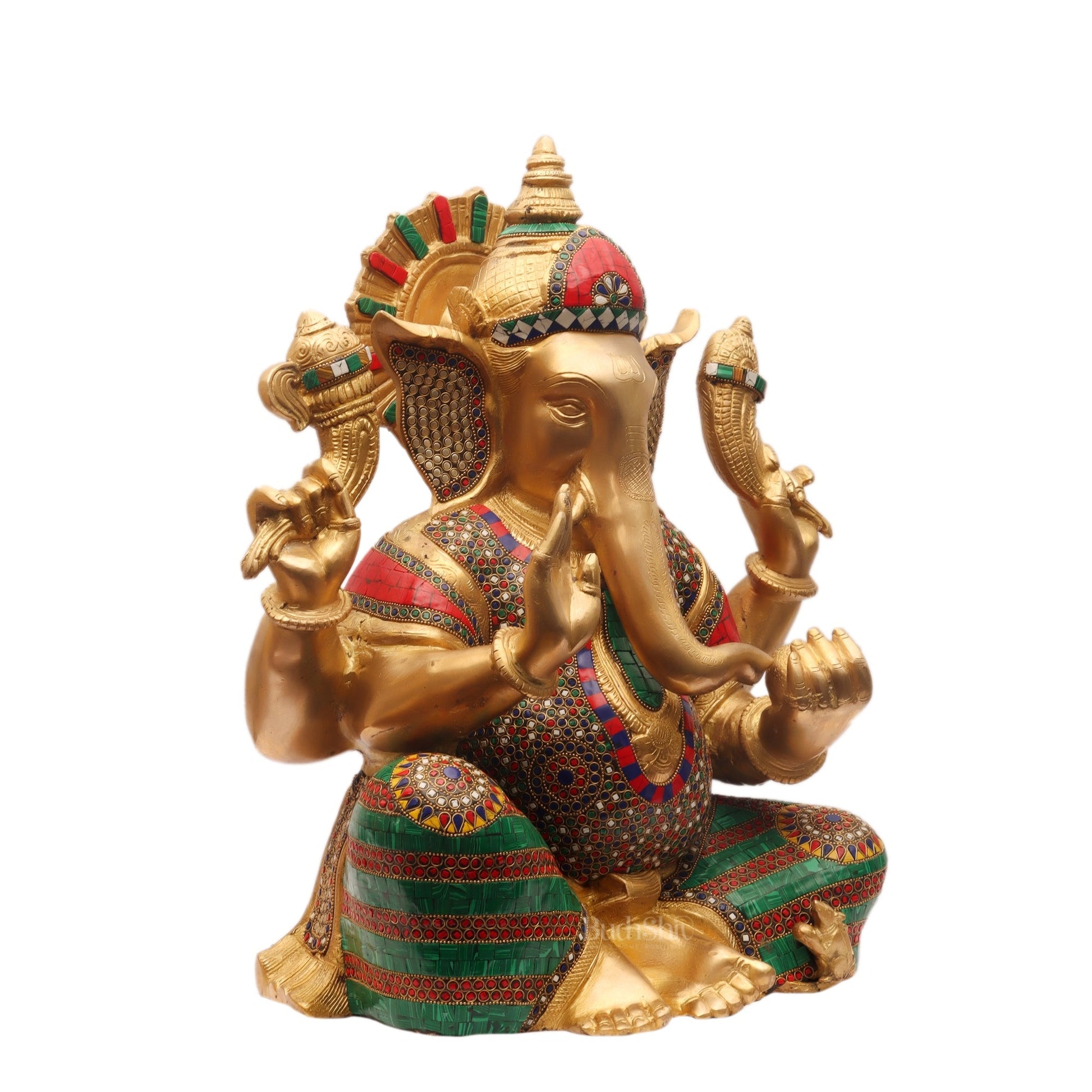 Ganesha Brass Idol with stonework 20 inch