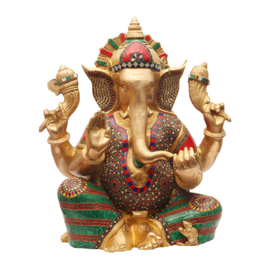 Ganesha Brass Idol with stonework 20 inch