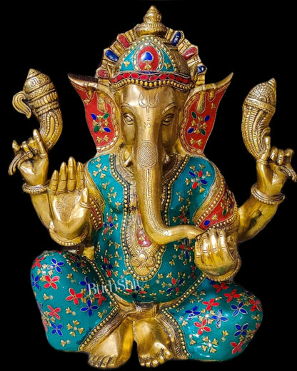 Ganesha Brass Idol with stonework 20 inch
