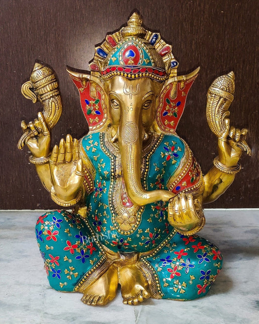 Ganesha Brass Idol with stonework 20 inch