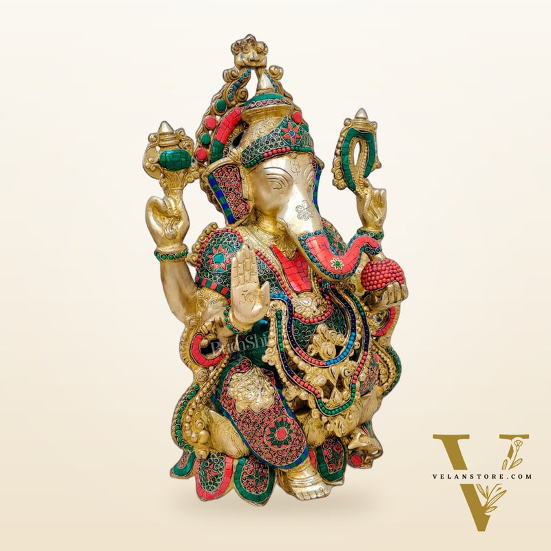 Ganesha Brass Idol with stonework 21 inches
